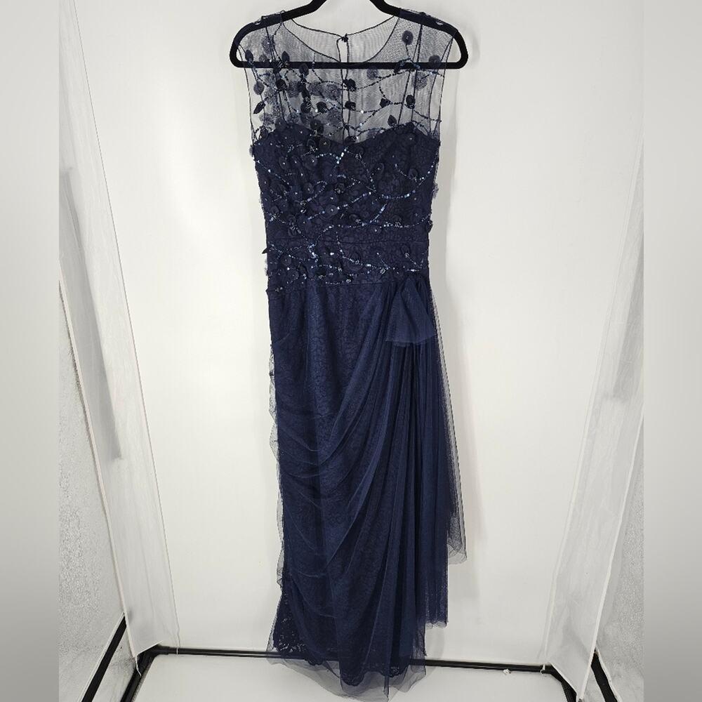 Rickie Freeman for Teri Jon Navy Beaded Floral Tulle Maxi Dress 8